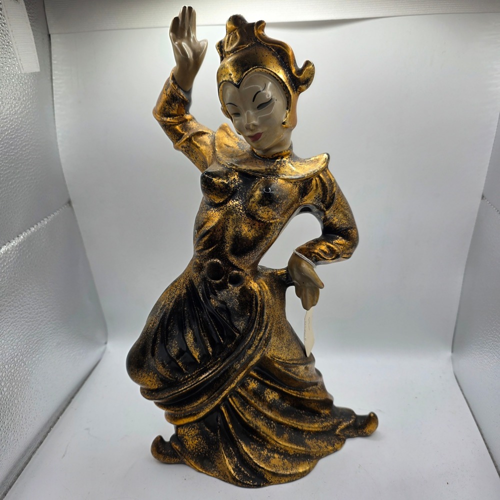 Vintage Gilner California Pottery Balinese Dancer Black Gold Figurine MCM 1950s